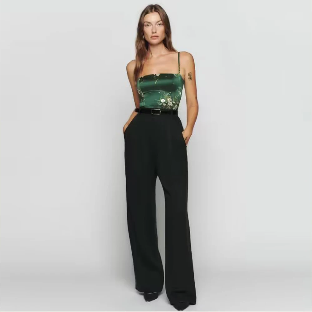 Женский атласный корсет на шнуровке зеленый топ с цветочным принтом в стиле