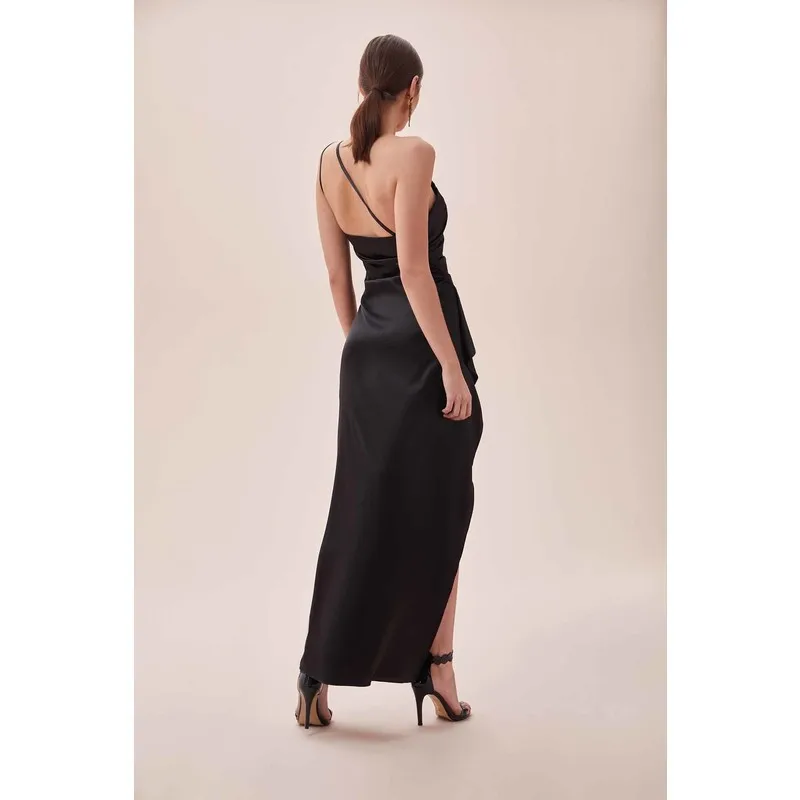 

Black One Shoulder Deep Slits Dress Women Summer Dress Casual Long Prom Midi Maxi