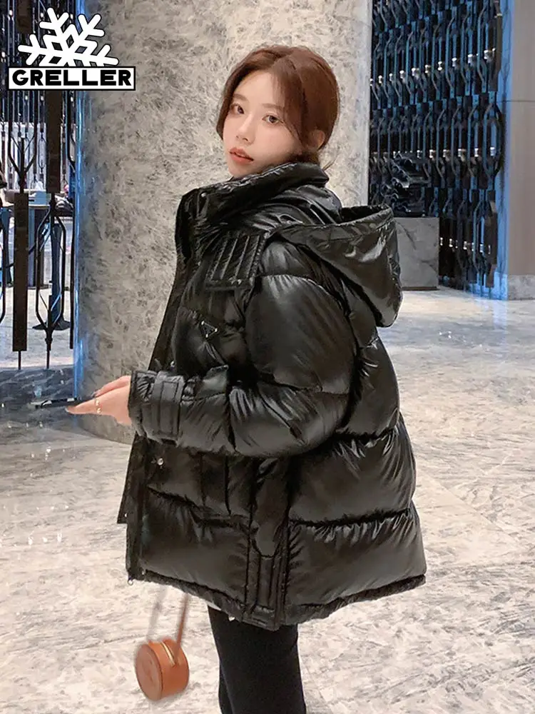 GRELLER Women's Fall Jacket 2022 Puffer Parkas Fashion Winter Ladies Coat with Hood Waterproof Oversized Jacket Warm Outerwear
