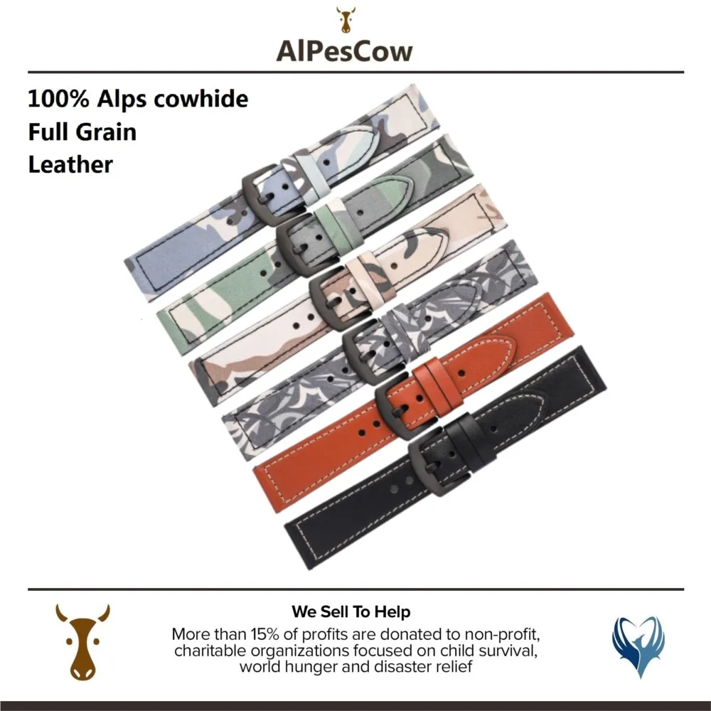 AlPesCow Camouflage Watch Leather Straps 20mm 22mm Leather Watchband 6 Color Wristband For Huawei watch 2 Pro/watch gt2