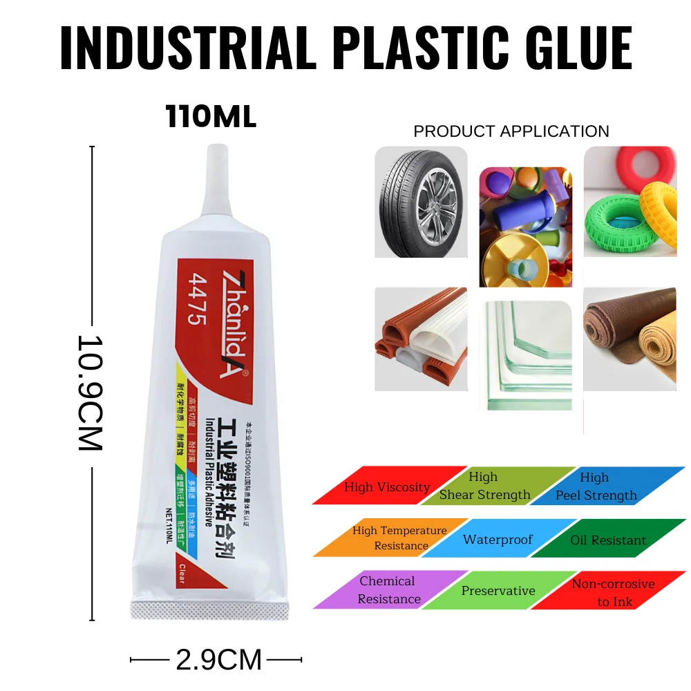 

Zhanlida 4475 110ML Industrial Plastics Strong Glue PP/ Polycarbonate/ PVC/ PE/ ABS Ceramic Leather Wood Transparent Adhesive