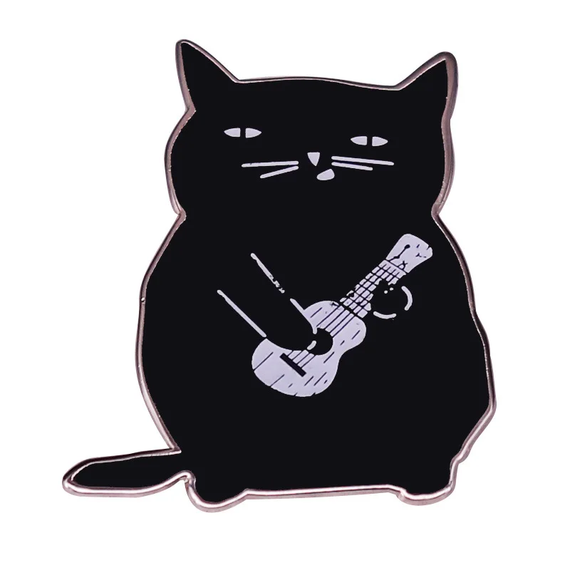 

Fat Black Cats Playing Musical Instruments Fashionable Creative Cartoon Brooch Lovely Enamel Badge Clothing Accessories