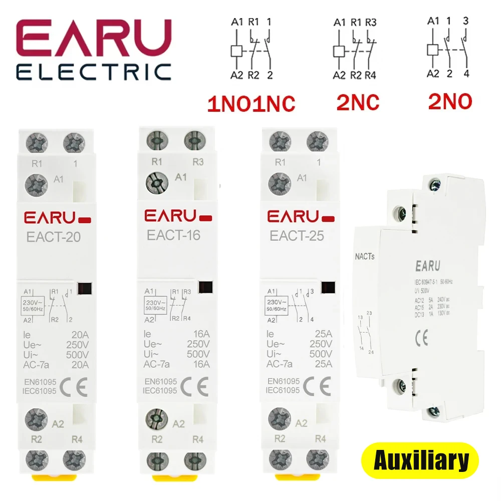 

Бытовой модульный контактор переменного тока на DIN-рейку DC12V 24V AC110V 220V 50/60Hz 2P 16A 20A 25A 2NO 2NC 1NO1NC для умного дома
