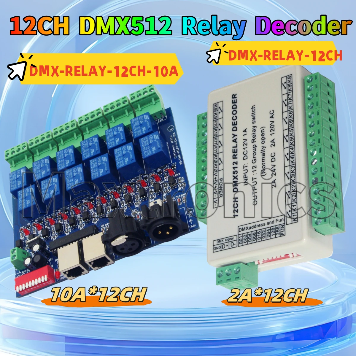 Фото Релейный декодер DC12V 12CH DMX512, 12-позиционный групповой релейный переключатель, 12 каналов * 10A/12 каналов * 2A, диммер для светодиодов DMX-RELAY-12CH-10A №1
