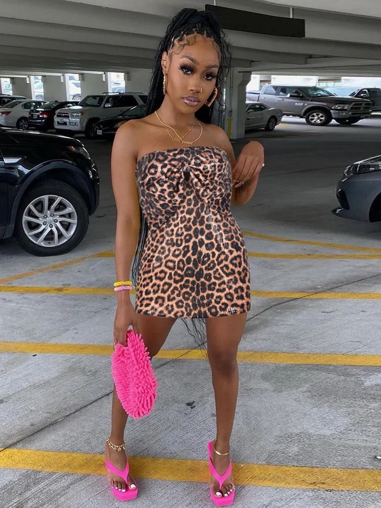 

WJFZQM сексуальные мини-платья без рукавов с леопардовым принтом и блестками, женская мода, с открытыми плечами, короткое платье, весна 2023