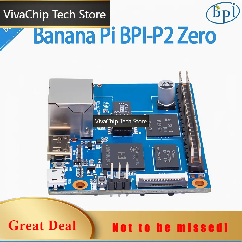 Фото Плата для разработки IoT VivaChip TechBanana Pi BPI-P2 Zero на базе чипа Allwinner H3, с поддержкой PoE и сетевого питания, 512 МБ №1