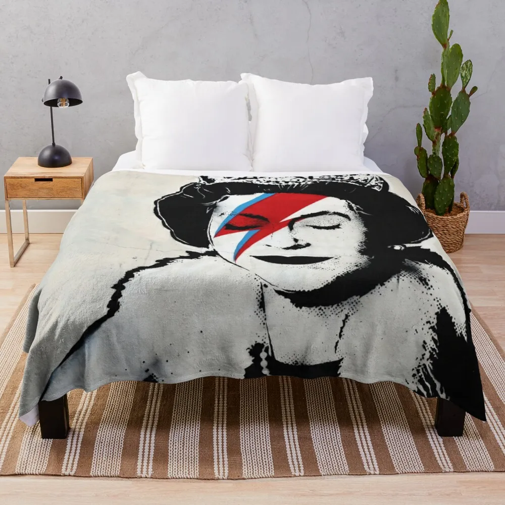 

Banksy UK England Queen Elisabeth rockband face makeup original HD Throw Blanket