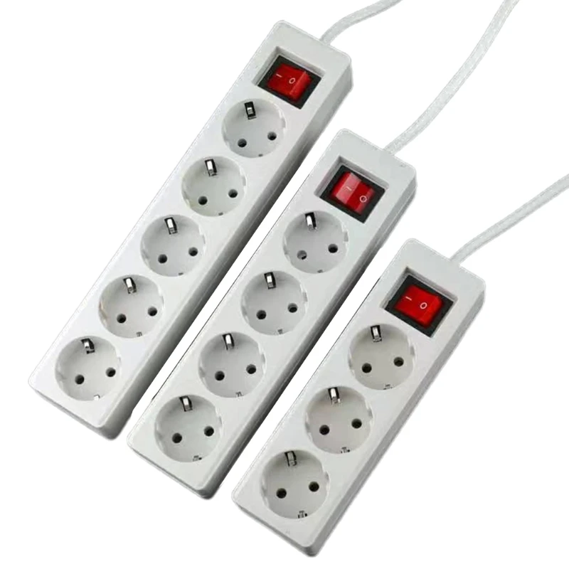 

EU Standard German Type Power Strip 3/4/5 Holes Socket Adapter with Surge Protector Extension Cable & Light
