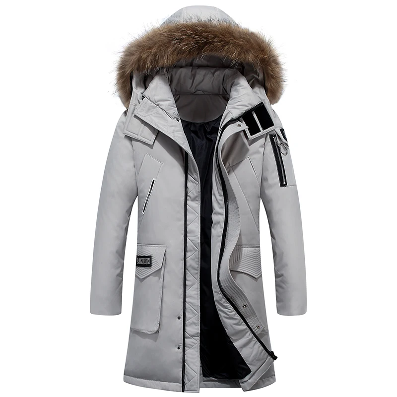 Fashion Real Fox Fur Collar Men's Winter Down Jacket Hooded Thick Warm Long Waterproof White Duck Down Coat Man Parkas Overcoat