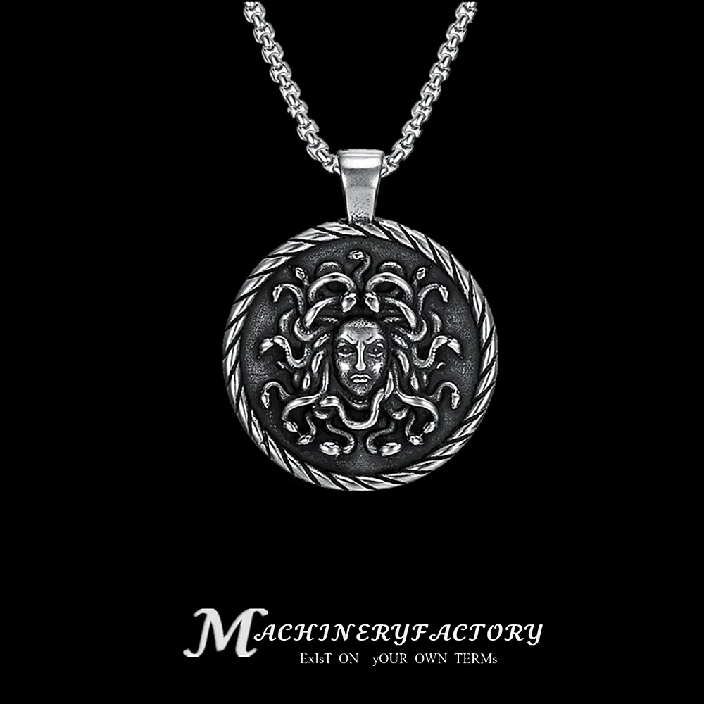 

Mens Womens Stainless Steel Greek Snake Medusa Head Pendant Necklace Men Jewelry