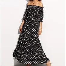 Impressão polka dot longo maxi vestido feminino fora do ombro sem costas boho boêmio praia vestido de festa verão 2021 vestidos casuais (3)