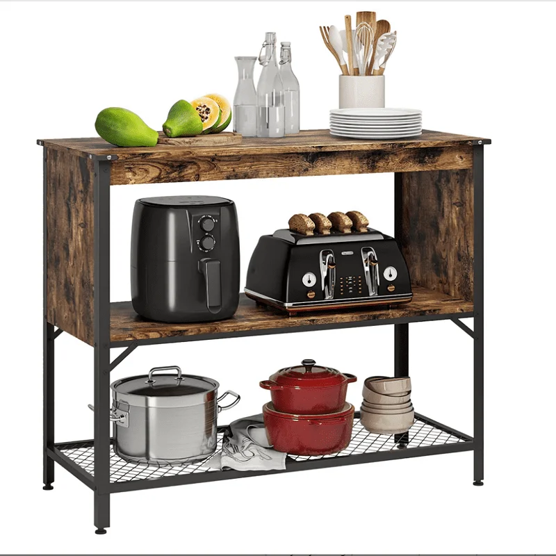 

Farmhouse Portable Small Kitchen Island with Storage Coffee Bar Shelf Rustic