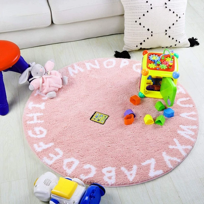 

Round Kids ABC Fluffy Rugs Soft Alphabet Nursery Rug Absorbent Non Slip Educational Carpet for Children Toddlers Bedroom