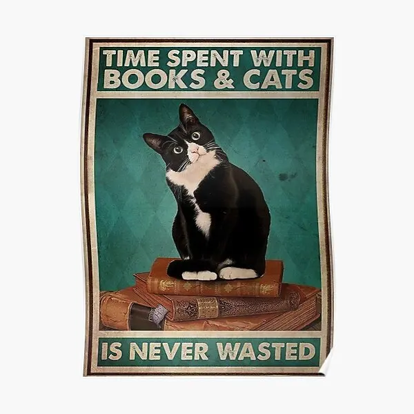 

Время, потраченное на книжки кошки никогда не ва, постер, декор для комнаты, Настенный декор, Настенная роспись для дома, современный принт, смешная картина без рамки