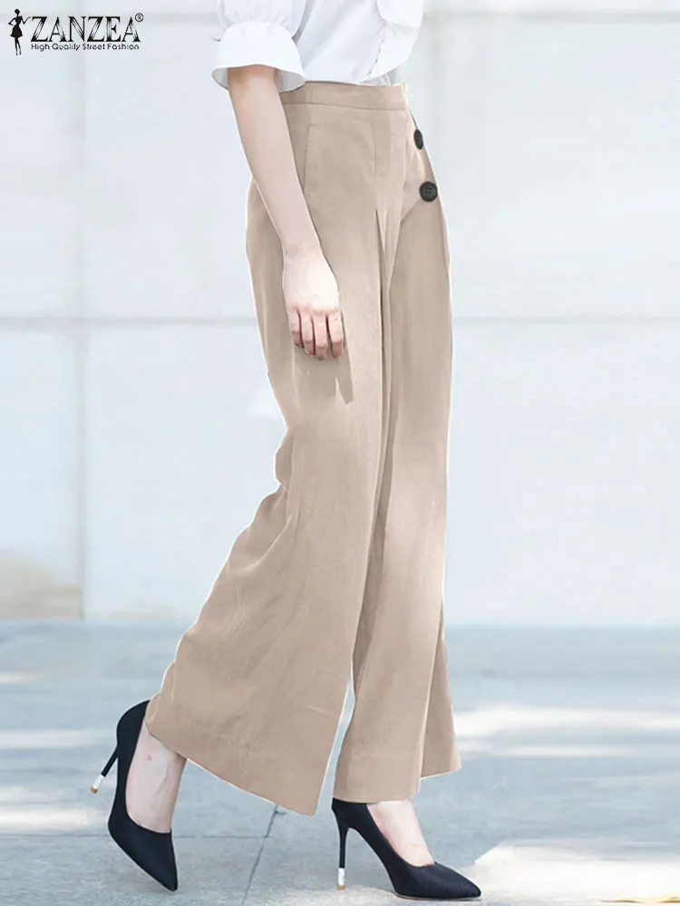 ZANZEA 2024 летние офисные брюки винтажные с широкими штанинами женские элегантные