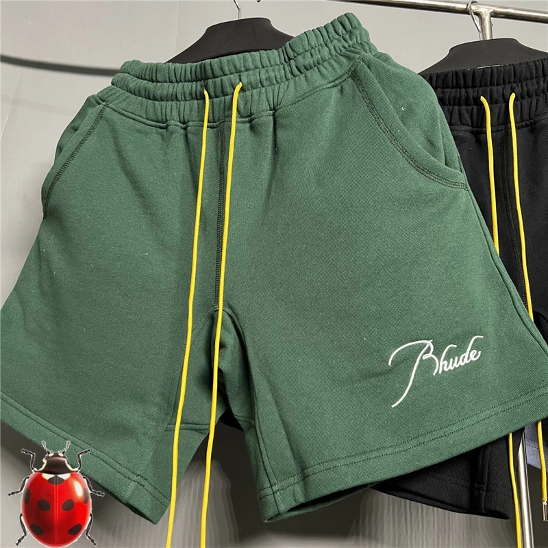 

White Embroidery Rhude Letter Logo Shorts Real Photo Men Women Summer Casual Yellow Drawstring RHUDE Shortpant Breeches