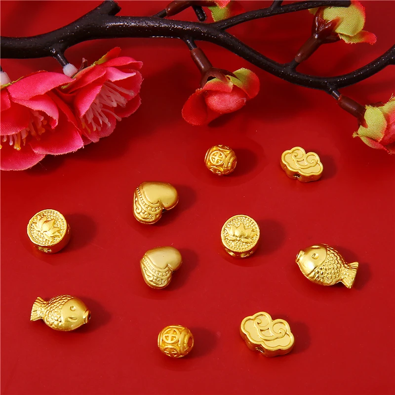 

4/5 шт. золотые многоразмерные круглые бусины из сплава благоприятные облака Лотос сердце Золотая рыбка аксессуары для рукоделия