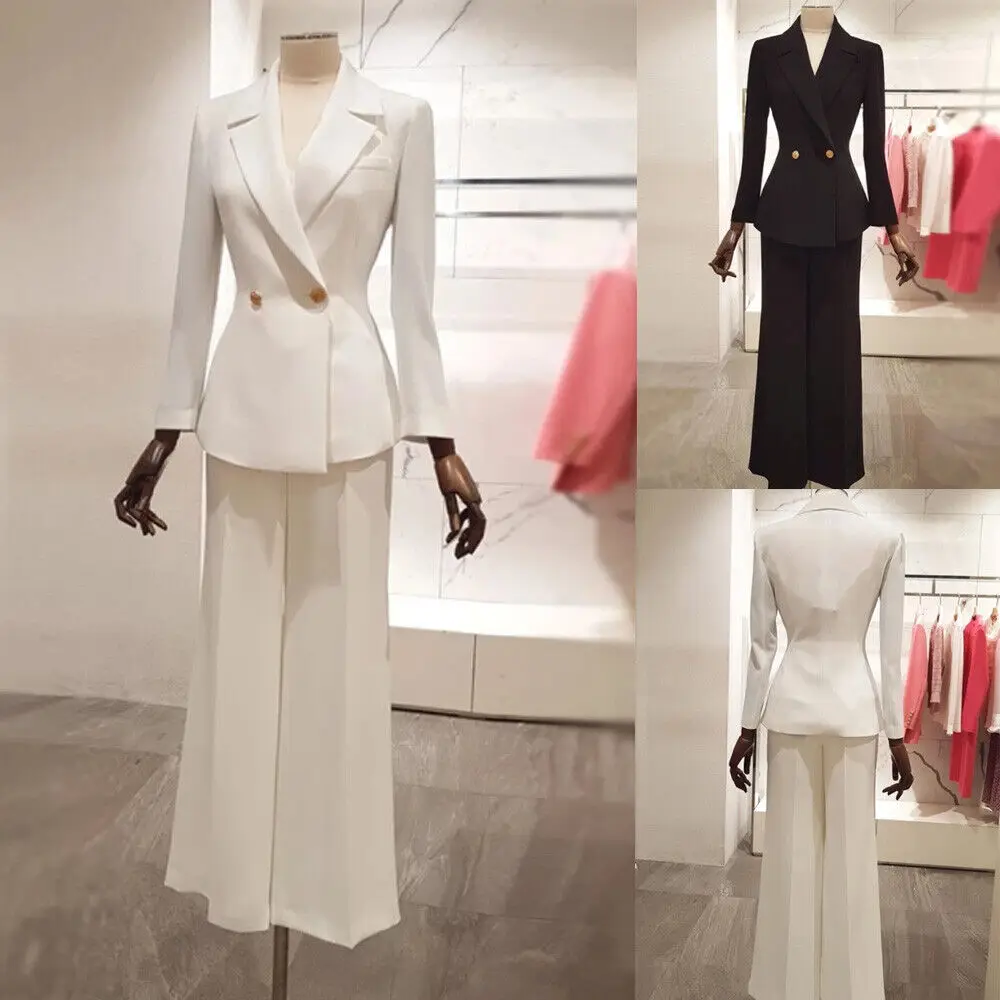 

Костюм женский облегающий из блейзера и брюк с широкими штанинами, 2 шт.