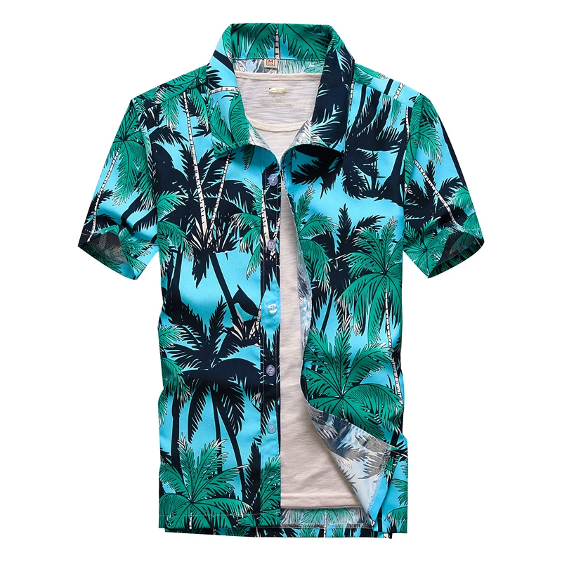 

26 Colors Summer Fashion Mens Hawaiian Shirts Short Sleeve Button Coconut Tree Print Casual Beach Aloha Shirt Plus Size 5XL