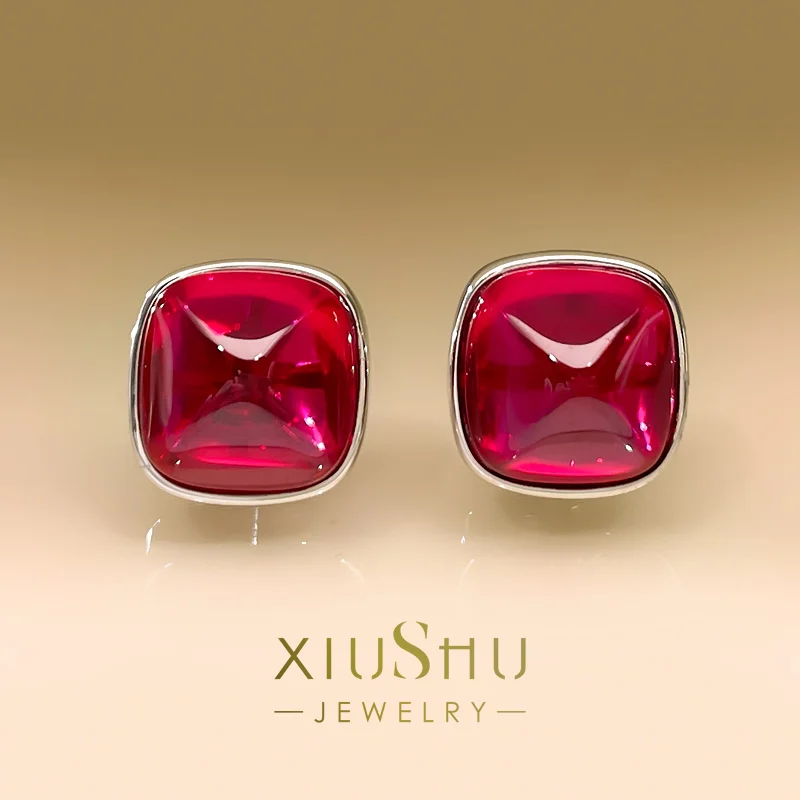 

Серьги, изысканные и высококачественные, сахарная башня, искусственная кровь голубей, рубиновые серьги, мужское чистое серебро, нишевой новый продукт