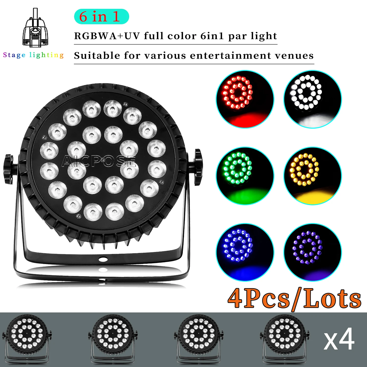 

4 шт./лот, 24x12 Вт, RGBW/24x18 Вт, RGBWA UV 6 в 1