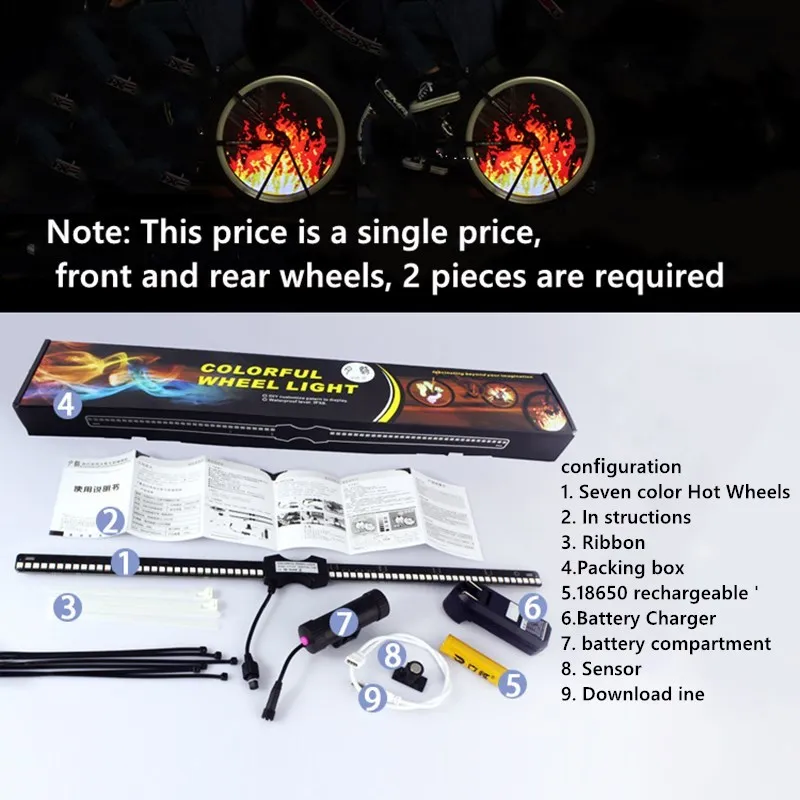 Прибор для велосипеда с программным управлением с 128 светодиодами, DIY, светящимися спицами колеса, электрической шиной, экраном отображения изображения для ночного катания на велосипеде.