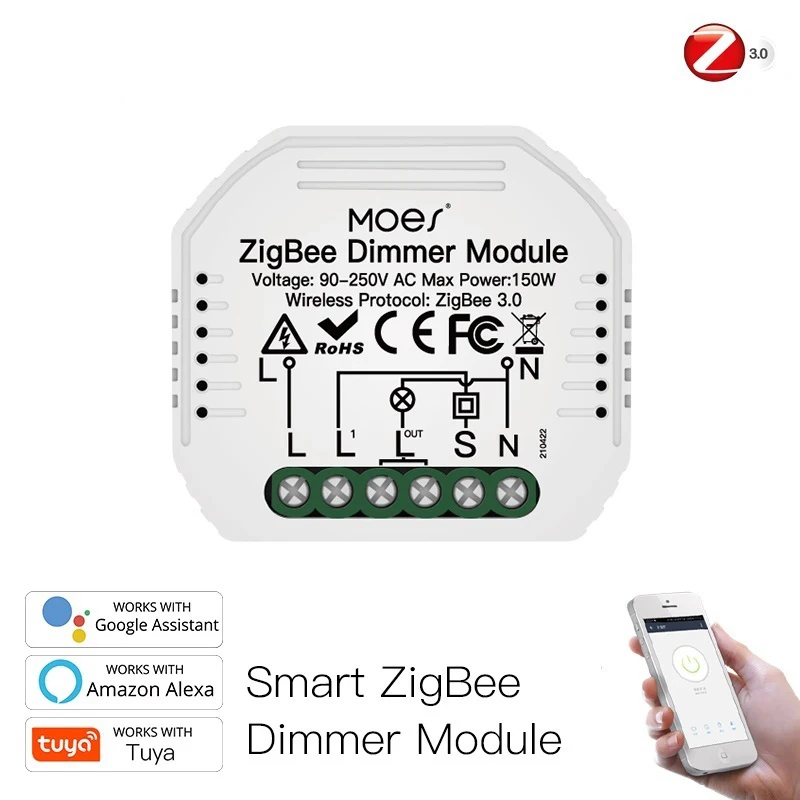 

Mini Tuya ZigBee 3.0 Smart Dimmer Switch Module Hub Required Wireless Voice Control Works With Alexa Home Support 1/2 Way