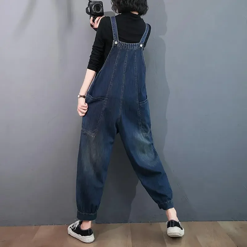 Весенне-осенний джинсовый комбинезон женские длинные широкие брюки свободные