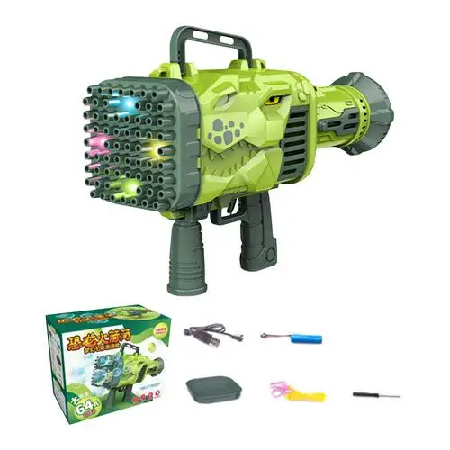 

Dinosaur Rocket Bubble Gun 64 Hole Children's Bubble Machine Outdoor Water Toys Boys and Girls Holiday Gifts Toys