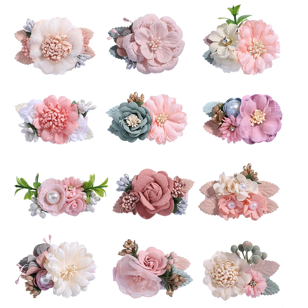 

New Artificial Flower Hairpins for Girls No-Hurt Sweet Pearl Chiffon Headwear Hair Clips Barrettes Kids Hair Accessories Gift