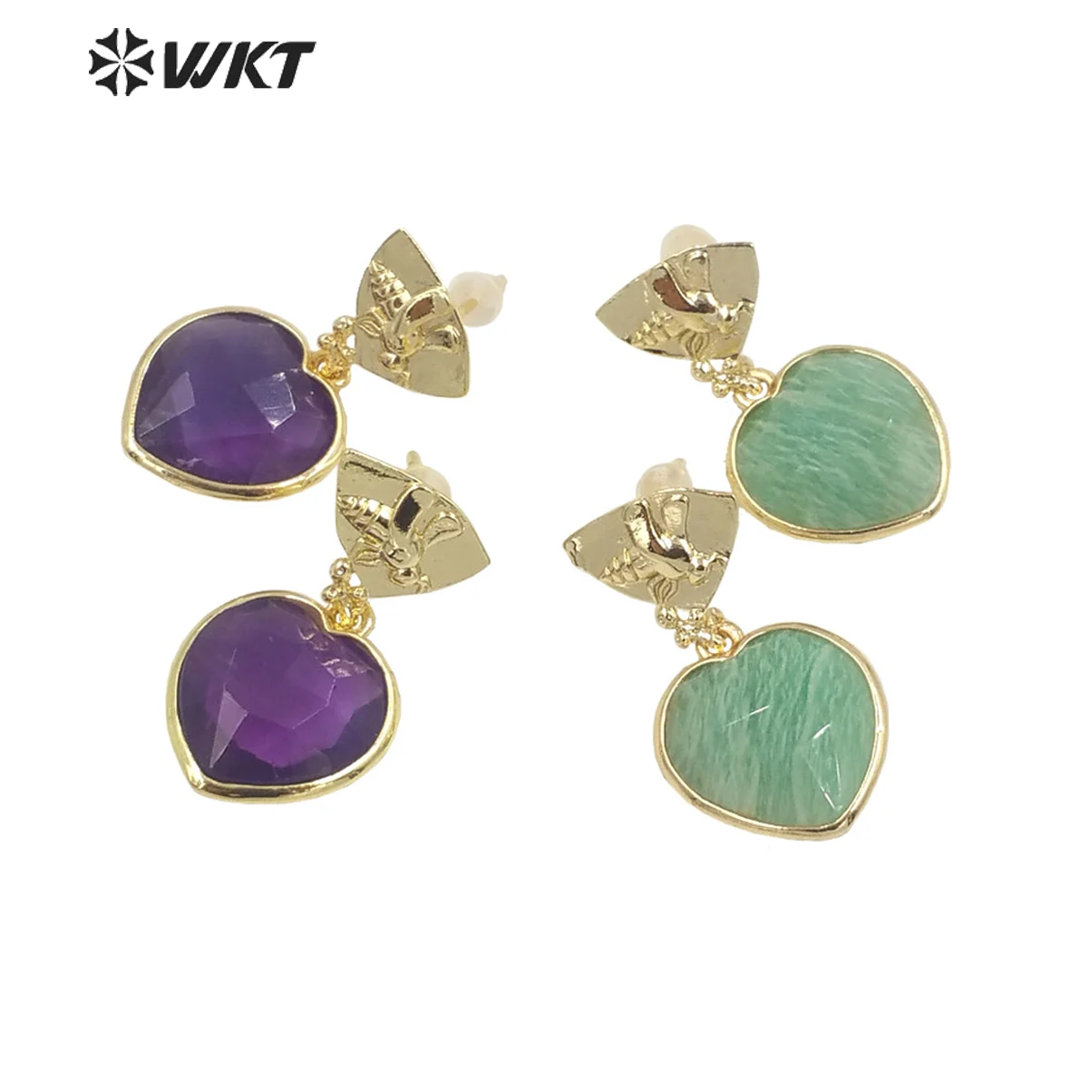 

WT-E680 WKT 2022 Sweet heart shape natural gemstone gold-plate Earrings New SALE jewelry wedding party Earrings trend hot