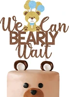fangleland bear themed we can bearly wait cake topper gold brown glitter paper baby shower decor gender reveal party supplies