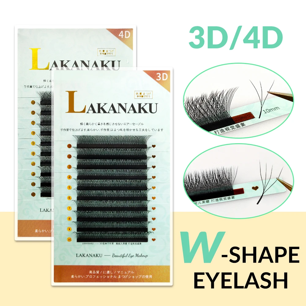 

Ресницы для наращивания LAKANAKU 3D W, индивидуальные норковые Накладные ресницы с завитками C/d, клевер 3D, W-образная форма, для объема
