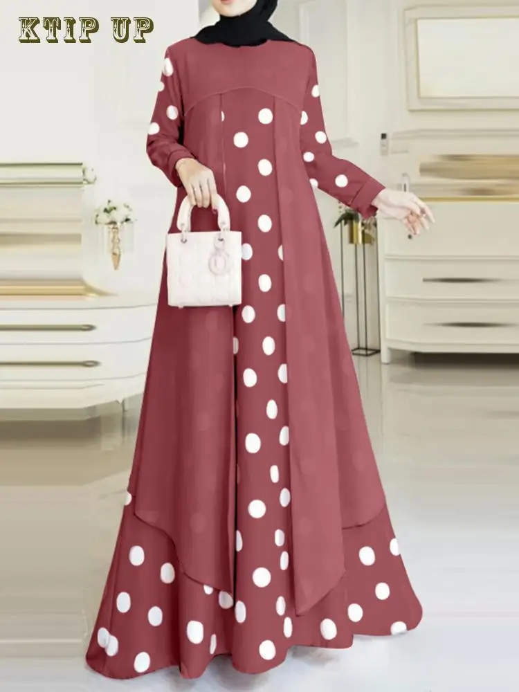 

Мусульманское модное женское платье в горошек Jilbab с цветочным принтом, большое Свободное платье, вечернее платье для вечевечерние, элегант...