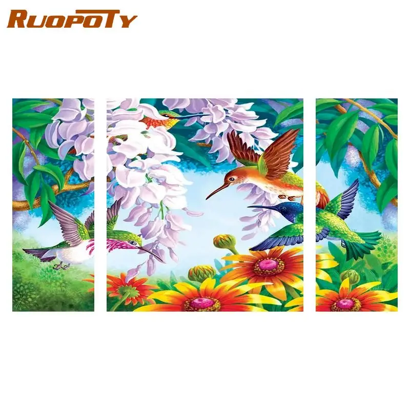 

RUOPOTY 3pc/set DIY Multi Painting By Numbers Paint Kits Flower Birds Wall Art Picture By Numbers For Adults Gift Hand Painting