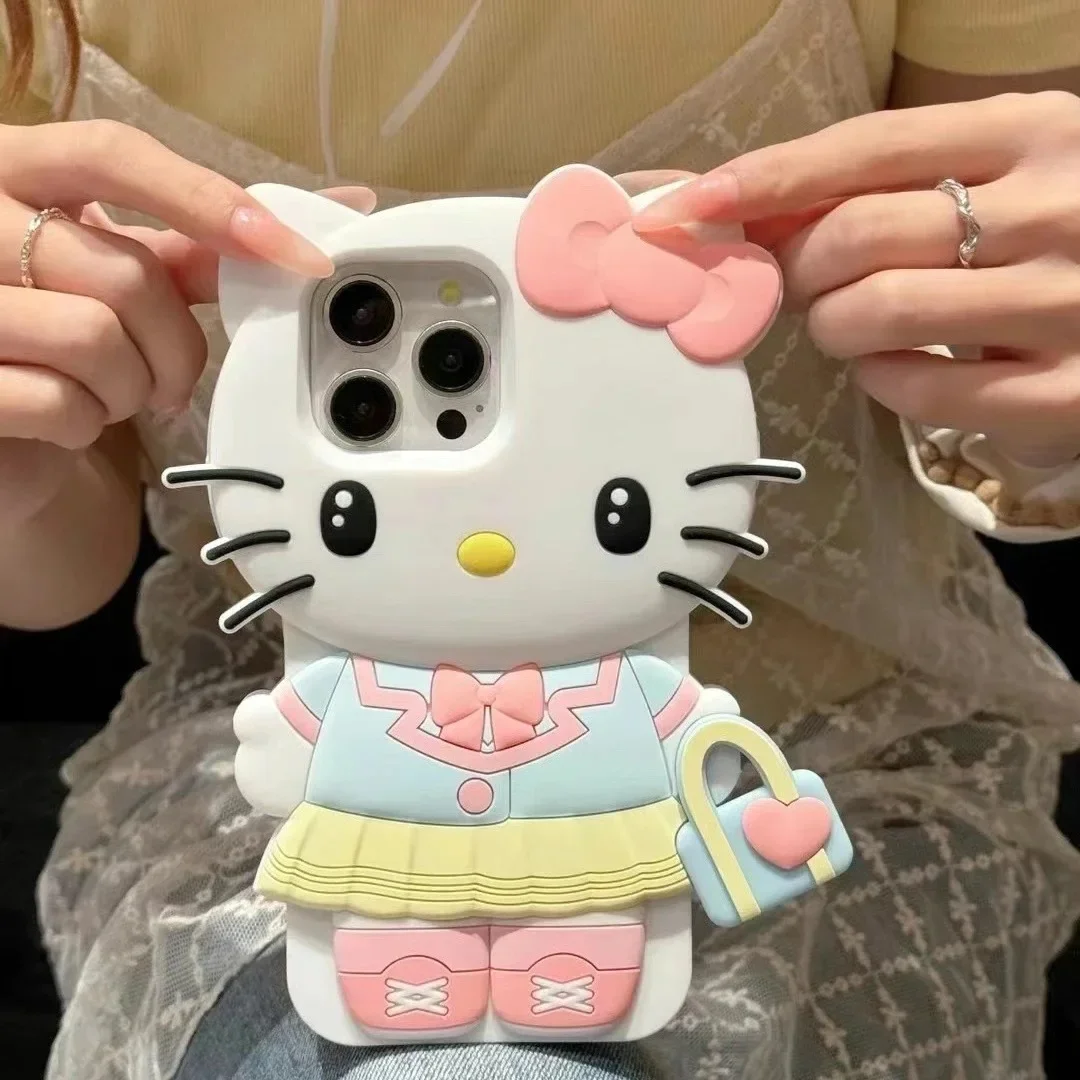 Милый трехмерный чехол Sanrio Hello Kitty My Melody Kuromi для iPhone 16 15 14 13 12 11 Pro Max силиконовый
