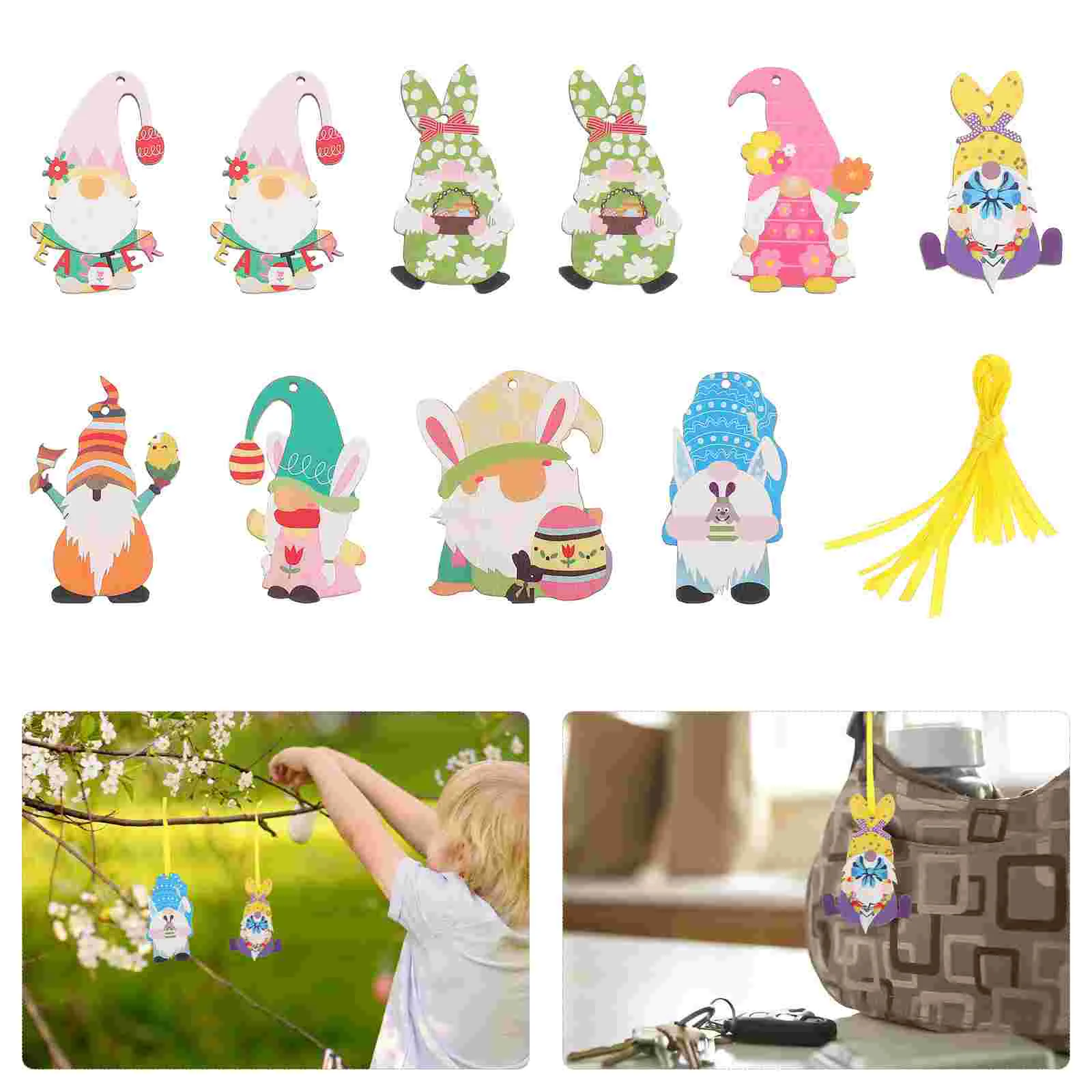 

10Pcs Wood Craft Easter Gnome Pendants Easter Hanging Adorns Easter Decorations
