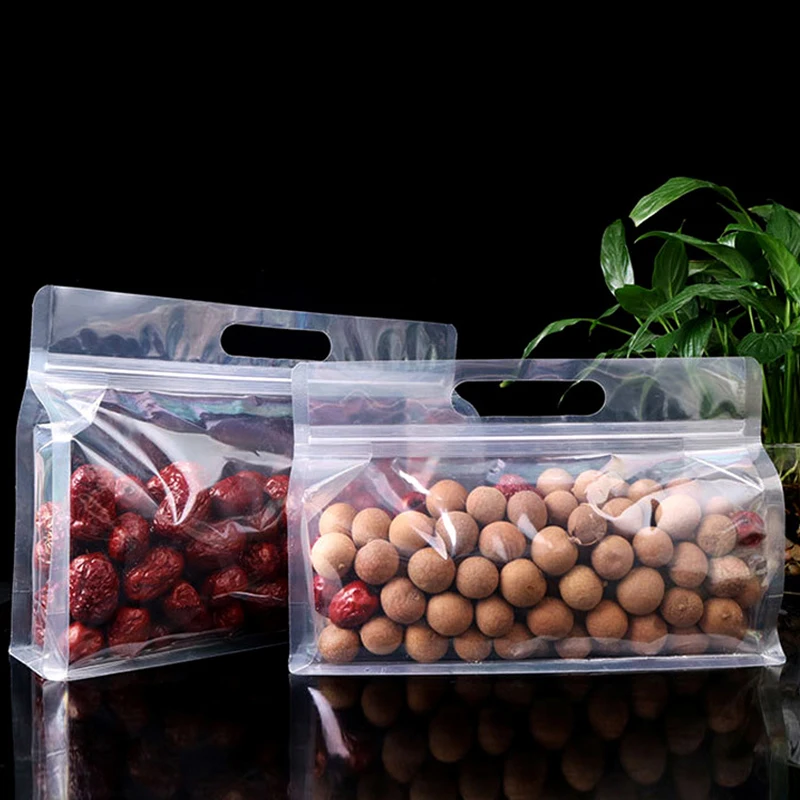 

50pcs Resealable Portable Stand Up Clear Plastic Zip Lock Storage Bag Cereals Snack Nuts Beans Tea Party Gifts Packaging Pouches