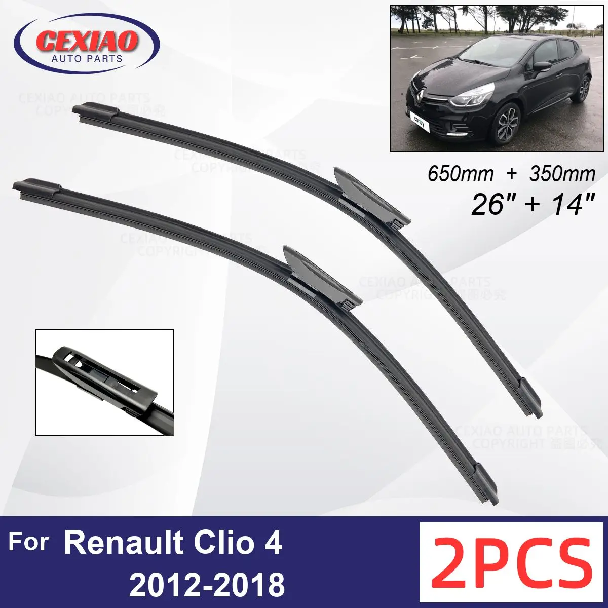 

Car Wiper For Renault Clio 4 2012-2018 Front Wiper Blades Soft Rubber Windscreen Wipers Auto Windshield 26" 14" 650mm 350mm