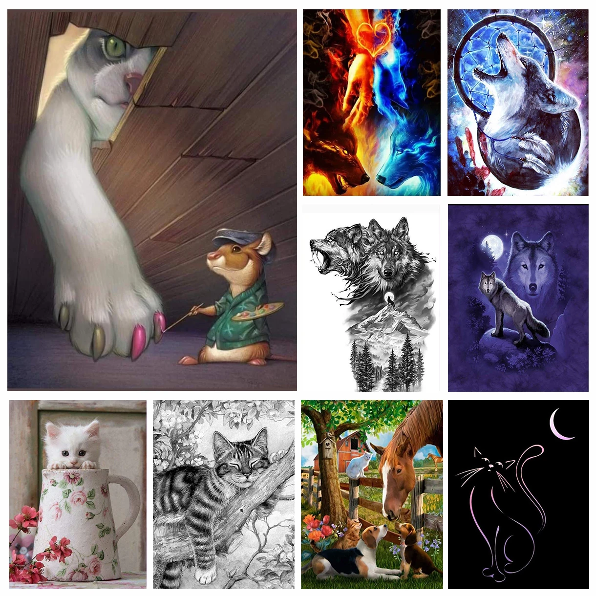 

Алмазная 5D картина «сделай сам», животное, кошка, собака, волк, картина, полная выкладка, Круглая Мозаика, вышивка крестиком, Настенный декор