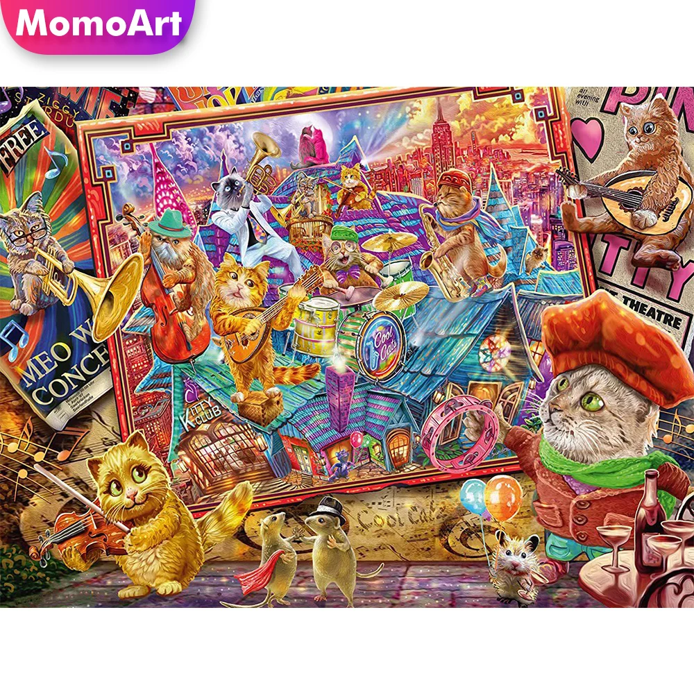 

MomoArt Новое поступление, алмазная вышивка, кот, мозаика, животное, вышивка крестиком, «сделай сам», полноразмерная круглая картина, Декор для ...