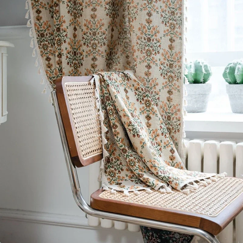 Полузатемняющие жаккардовые занавески с бахромой в стиле кантри Современные