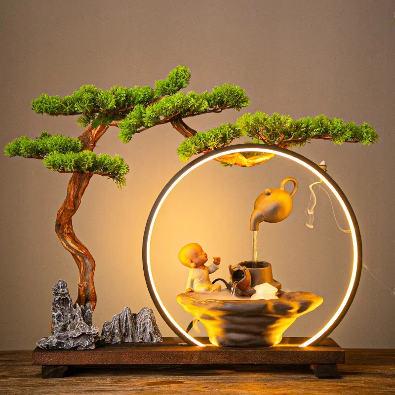 

Simulation welcome pine hanging pot water device ornament fountain rockery desktop lucky home living room opening gift