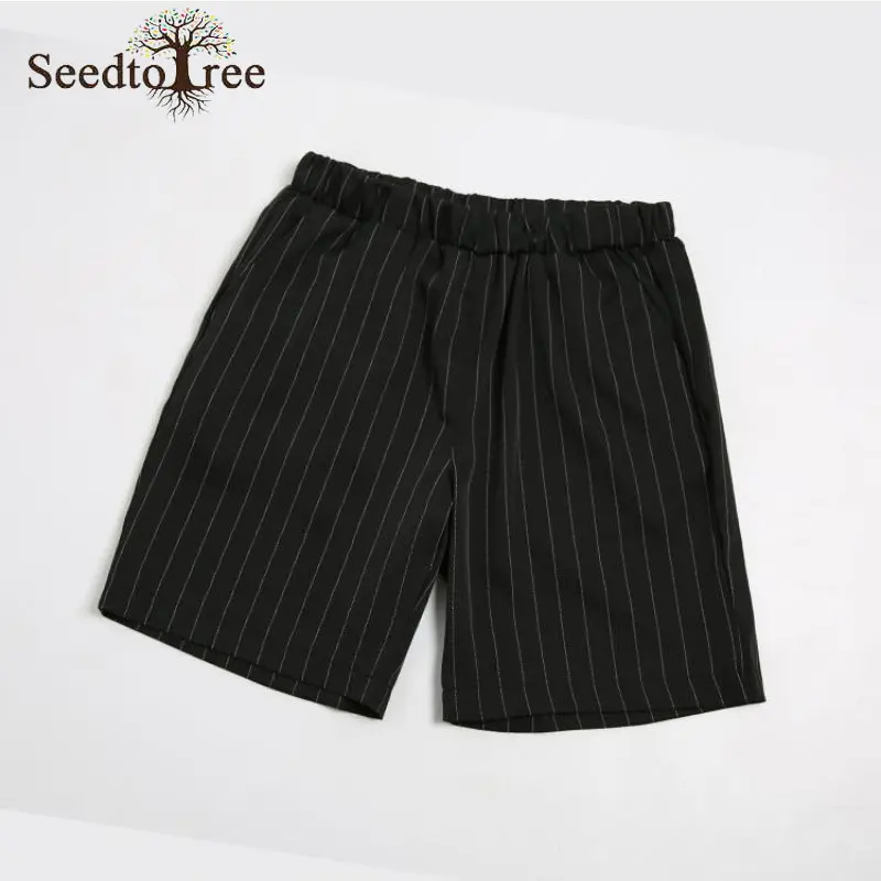 Summer Men's Set Casual Stripe Turndown Collar Short Sleeved T-shirt Elastic Waist  Shorts Two Piece Suit