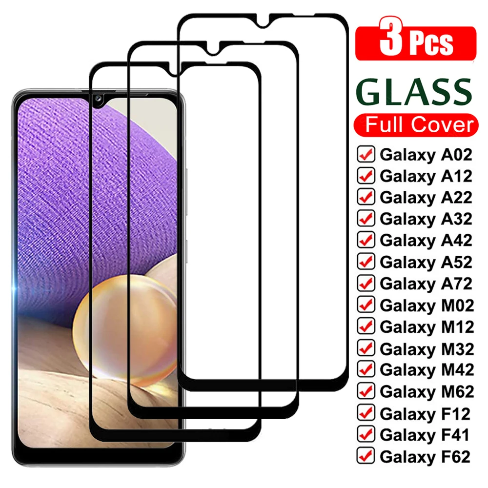 3PC 9D Protective Glass For Samsung Galaxy A02 A12 A22 A32 A42 A52 A72 M02 M12 M32 M42 M62 Tempered Glass F02S F12 F41 F52 F62