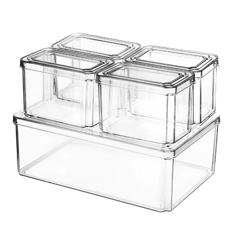 

5Pcs Fridge Transparent Storage Containers For Fresh Vegetables, Fruits And Meat, Versatile Stackable Food Container Set