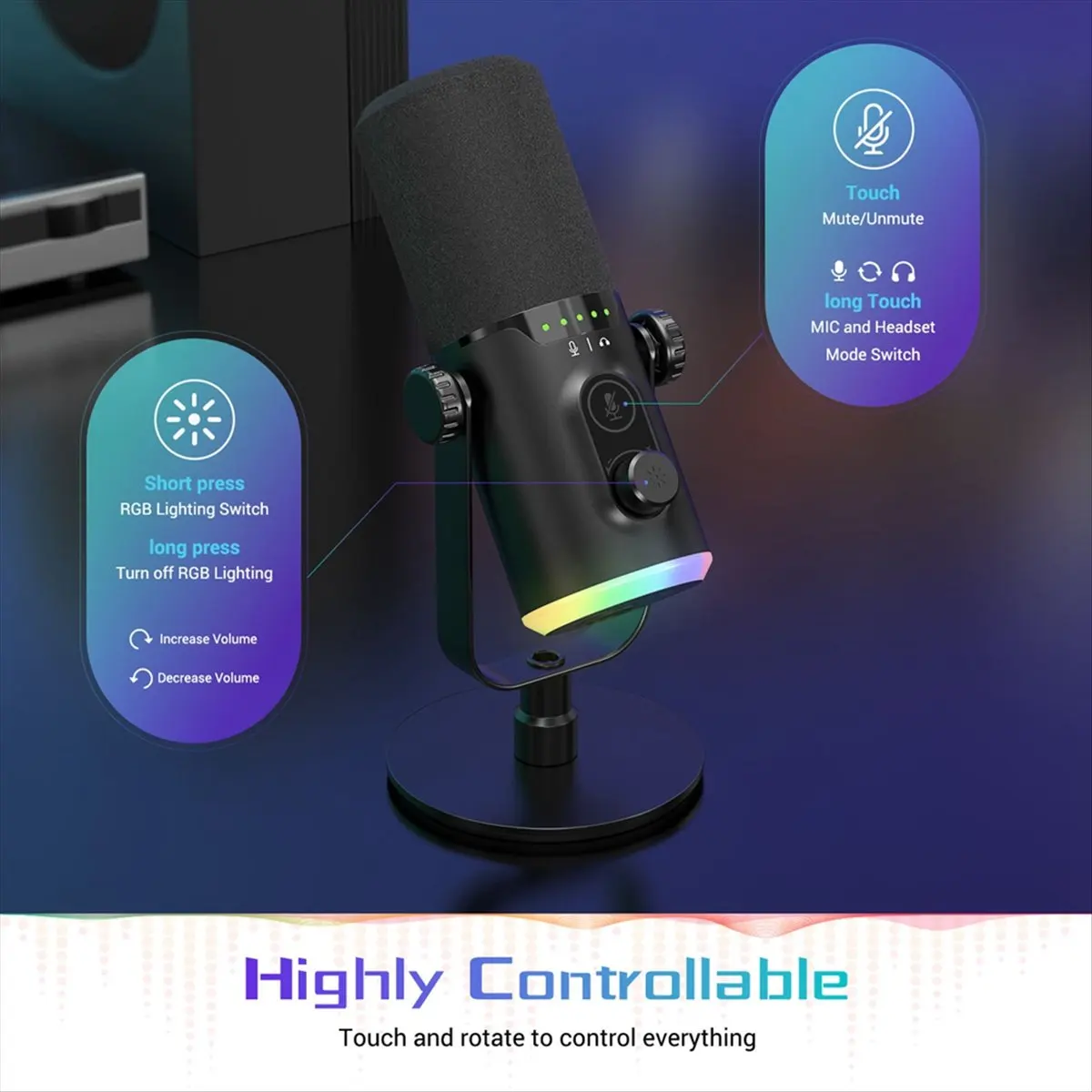 Фото Микрофон DT550 Mon.Computer RGB, динамический, с двойным интерфейсом XLR/USB, для записи, игр и прямых трансляций №1