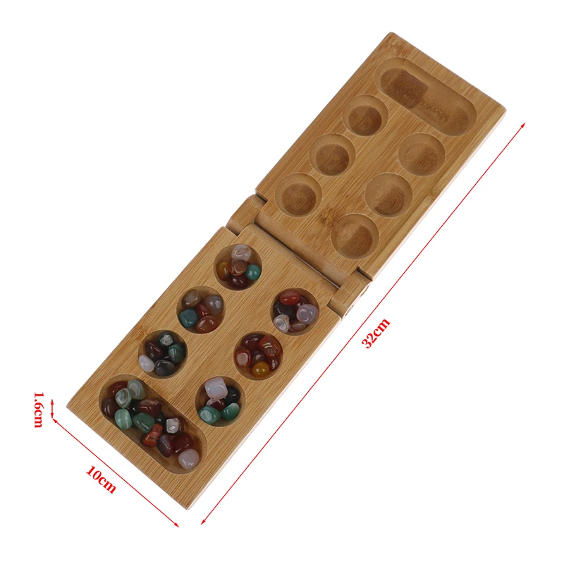 

New Mancala Board Game With Colorful Stones Pebbles Folding Wooden Board Chess
