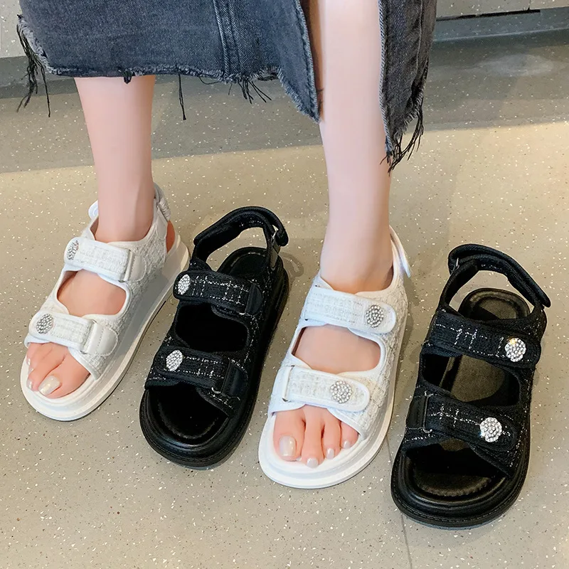 

Small fragrant wind platform sandals women summer new fashion rhinestone sandals Velcro casual Roman sandals