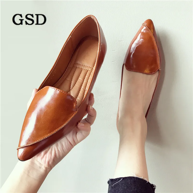 

Pointed Toe Single Shoes for Women Spring/Autumn Fashion Shallow Mouth Flats Solid Soft PU Leather Comfortable Slip-On Loafers